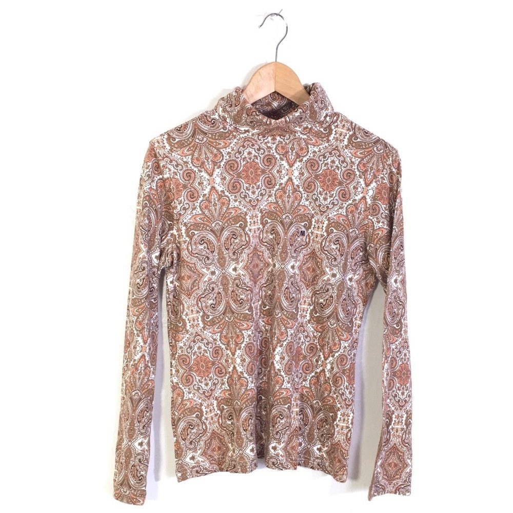 Basic Editions Brown Boho Long Sleeve Turtleneck S